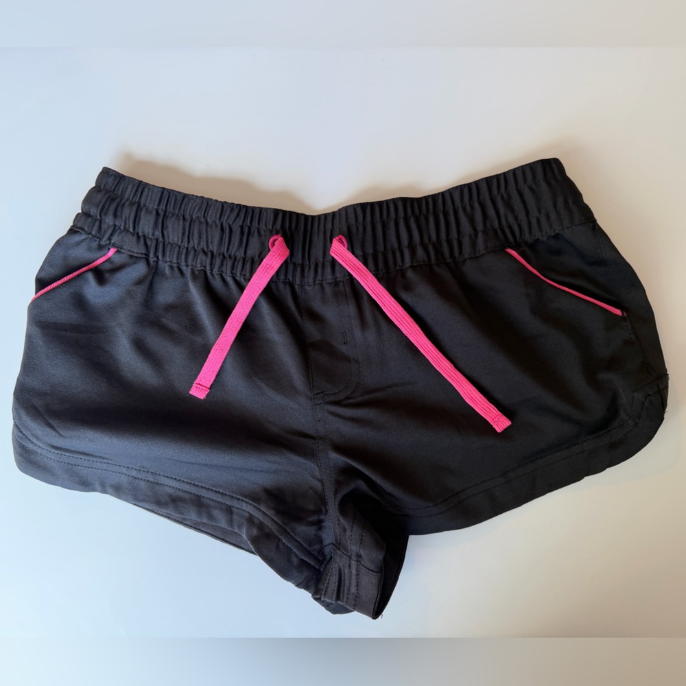 Alki'i Swim Shorts Black, Hot Pink Trim Swimsuit Coverup Small